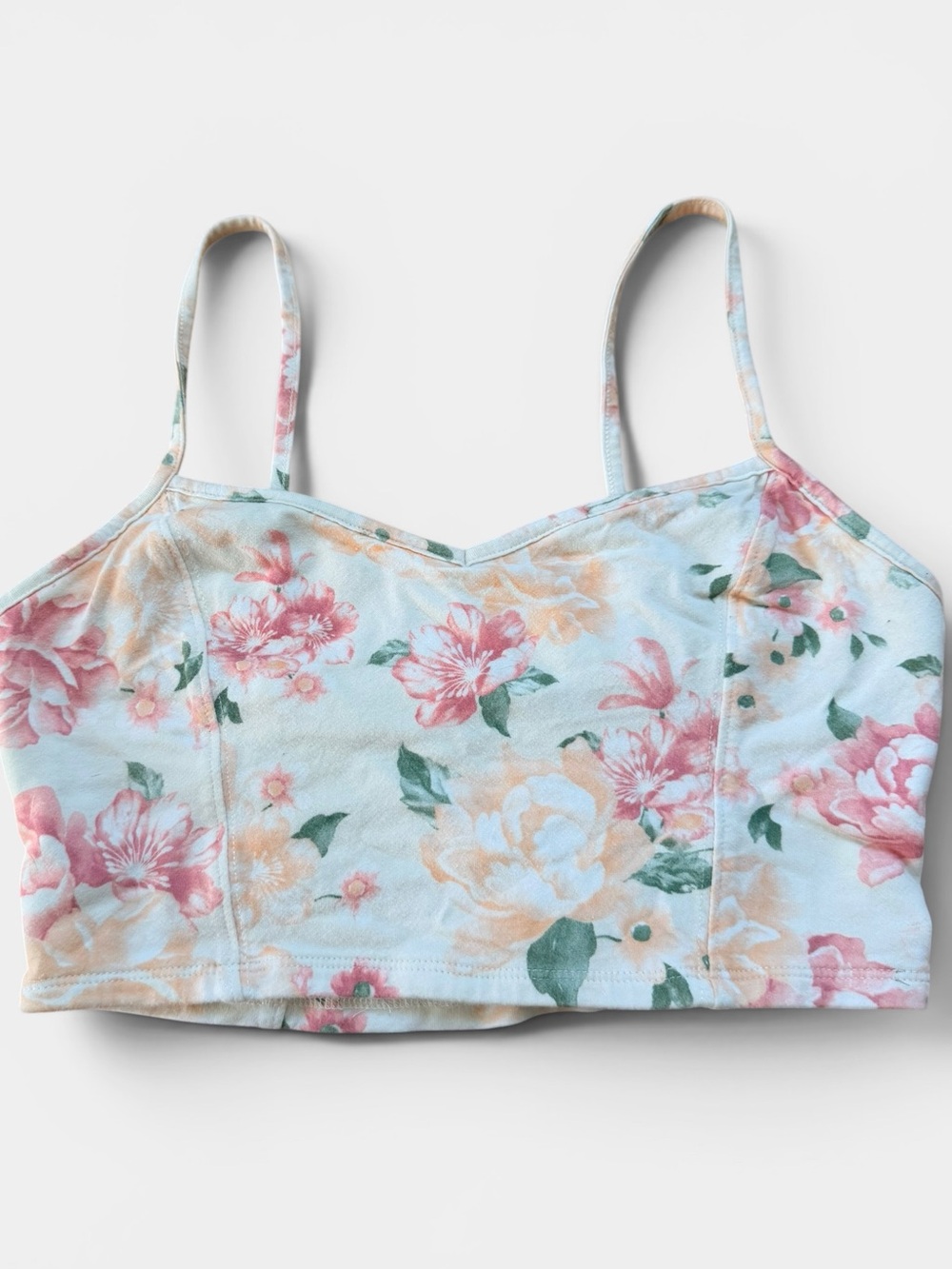 Garage Floral Crop Tank Top Women’s Small Pink Blue Cami Stretch Cottagecore